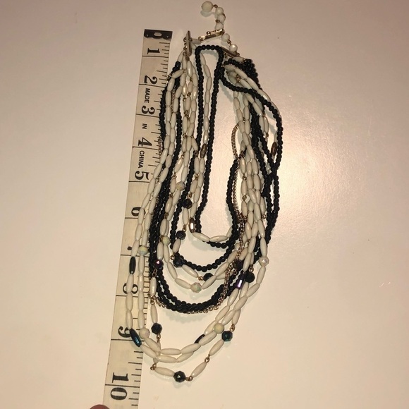 Vtg west germany black white & iridescent lucite bead multi strand necklace 20” - Picture 5 of 5